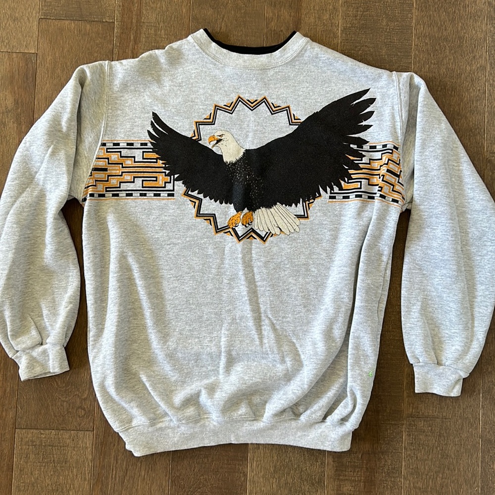 Men’s Vintage 1990s “AU Sportswear” Bald Eagle Crewneck in Light Gray - Size XL